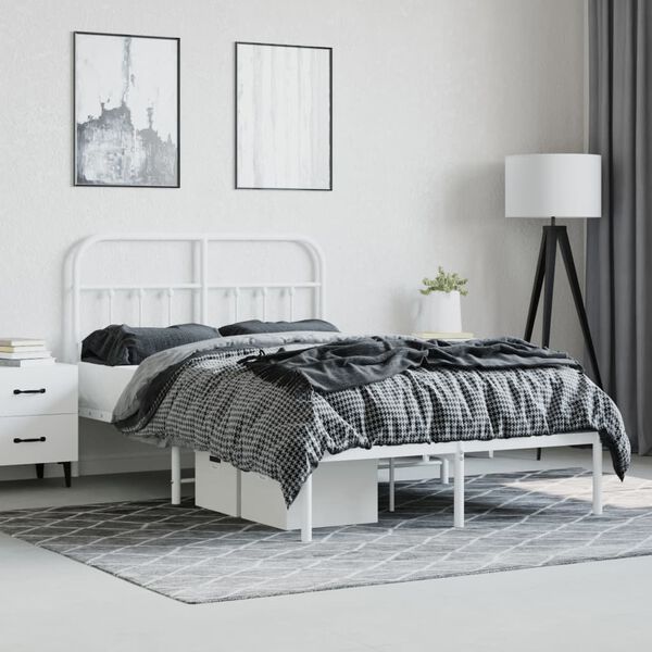 vidaXL Bed Frame White Powder-Coated Steel Small Double Bed Frame