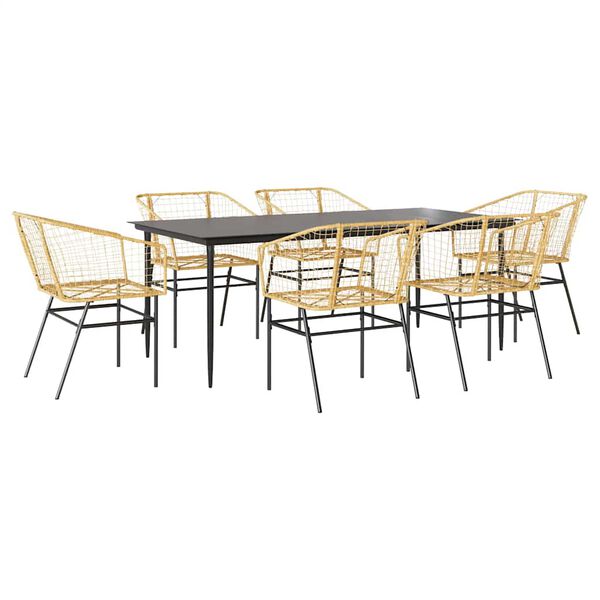 vidaXL 7 Piece Patio Dining Set Brown Poly Rattan Glass