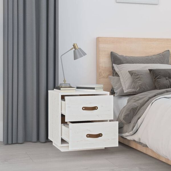 vidaXL Nightstand White Solid Pine Wood Medium Nightstand Rectangular