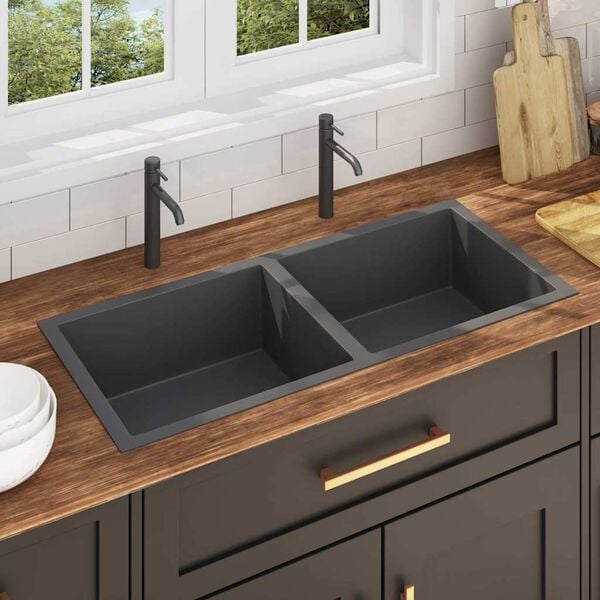 vidaXL Handmade Kitchen Sink Black Stainless Steel