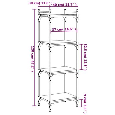 vidaXL Bookcase 4-Tier Brown Oak 15.7"x11.8"x47.2" Engineered Wood