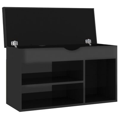 vidaXL Shoe Bench with Cushion High Gloss Black 31.5"x11.8"x18.5" Engineered Wood