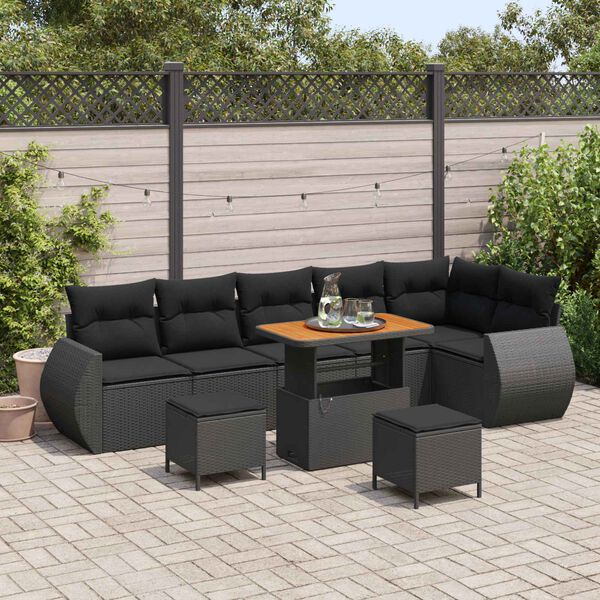 vidaXL Garden Sofa Set with Cushion 9 pcs Black Synthetic: Poly Rattan