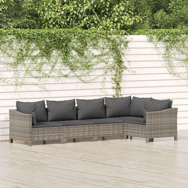 vidaXL Garden Lounge Set Gray PE rattan 5 Piece Set Modular