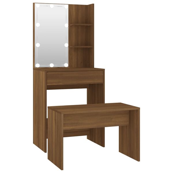 vidaXL Dressing Table Set With Led Brown oak Engineered wood, acrylic