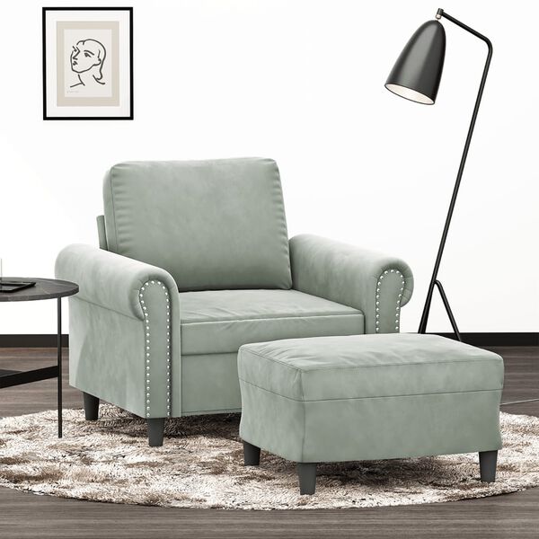vidaXL Sofa Chair with Footstool Light Gray 23.6" Velvet