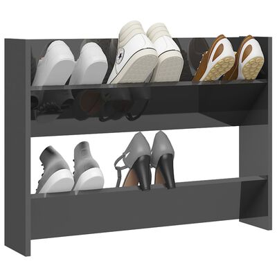 vidaXL Wall Shoe Cabinet High Gloss Gray 31.5"x7.1"x23.6" Engineered Wood