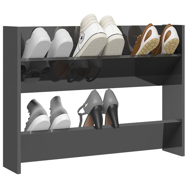 vidaXL Wall Shoe Cabinet High gloss grey Engineered wood Compact