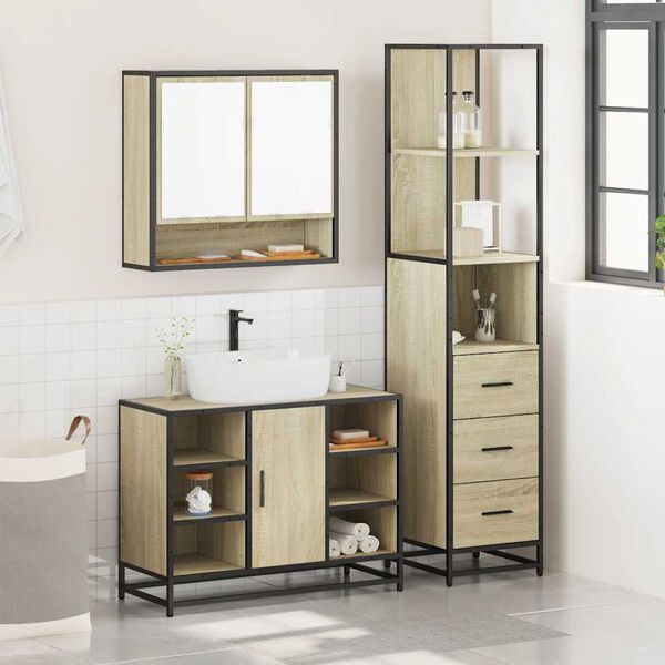vidaXL Bathroom Furniture Set Sonoma Oak Engineered Wood Large