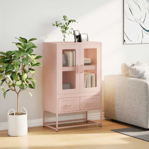 vidaXL Highboard Pink Cold-rolled steel Tall Highboard Rectangular