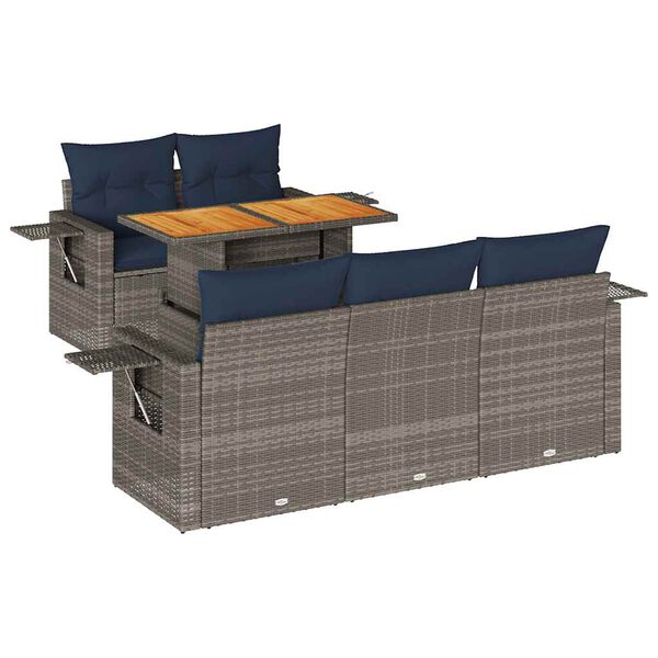 vidaXL 6 Piece Patio Sofa Set with Cushions Gray Poly Rattan