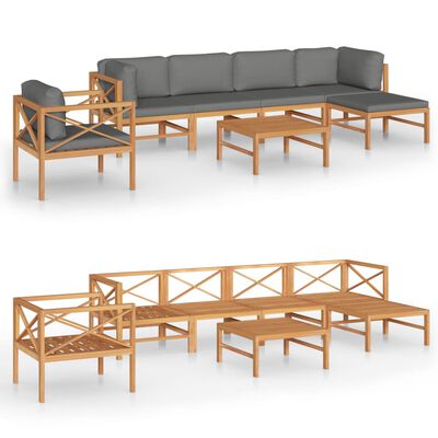 vidaXL 7 Piece Patio Lounge Set with Gray Cushions Solid Teak Wood