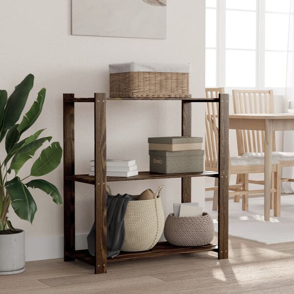 vidaXL 3-Tier Storage Rack Black 31.5x15.0x35.4" Solid Wood Pine