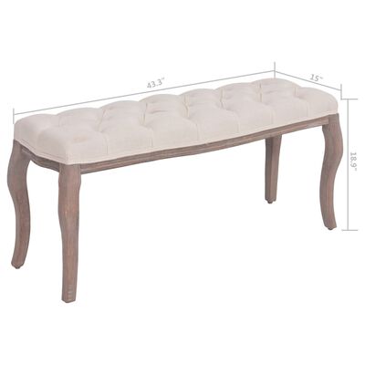 vidaXL Bench Fabric Solid Wood 43.3"x15"x18.9" Cream White