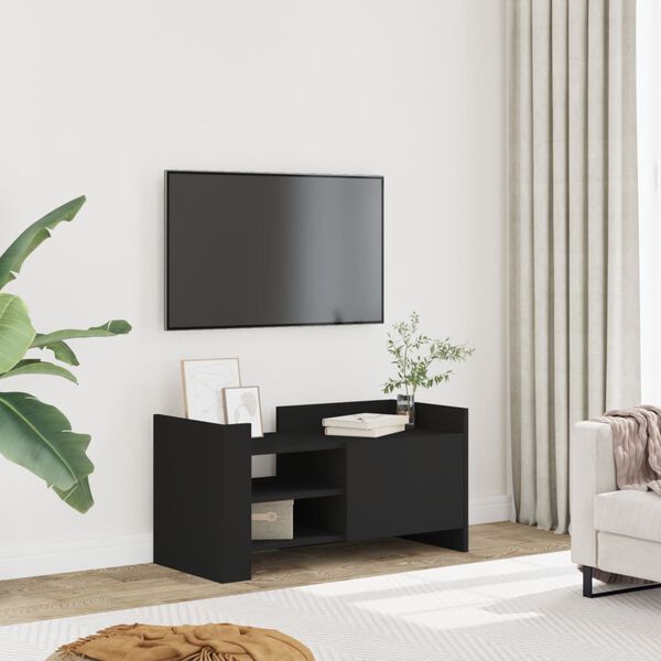 vidaXL TV Cabinet Black Engineered Wood Medium TV Cabinet Rectangular