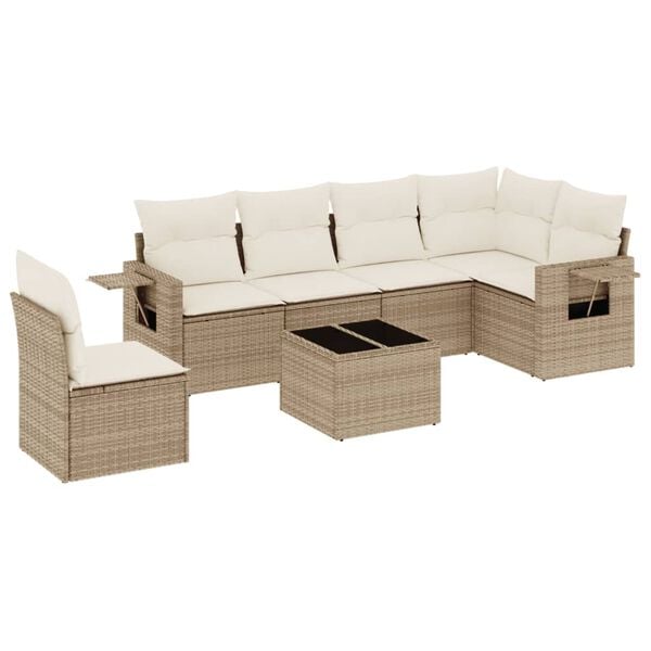 vidaXL Garden Sofa Set Beige PE rattan, powder-coated steel, tempered glass