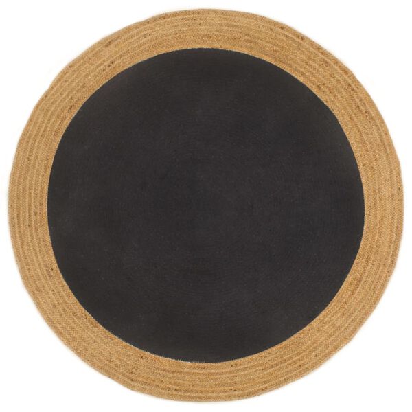 vidaXL Area Rug Black and Natural Jute, Cotton 59.1 in Diameter
