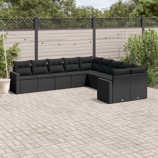 vidaXL Garden Sofa Set Black PE rattan, powder-coated steel Large