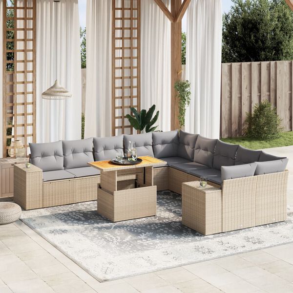 vidaXL Garden Sofa Set Beige PE Rattan Large Adjustable Armrests