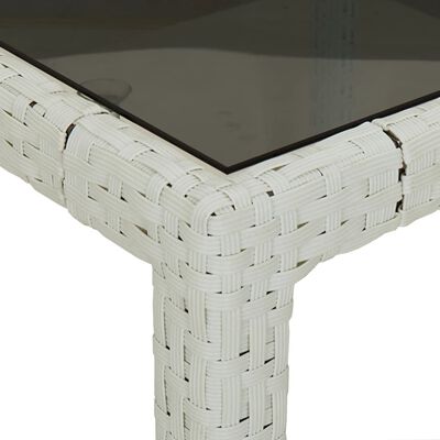 vidaXL Patio Table White 74.8"x35.4"x29.5" Tempered Glass and Poly Rattan