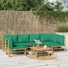 vidaXL Garden Lounge Set Natural Bamboo, Green Cushions