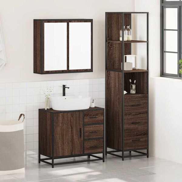 vidaXL Bathroom Furniture Set Brown Oak Engineered Wood, Metal