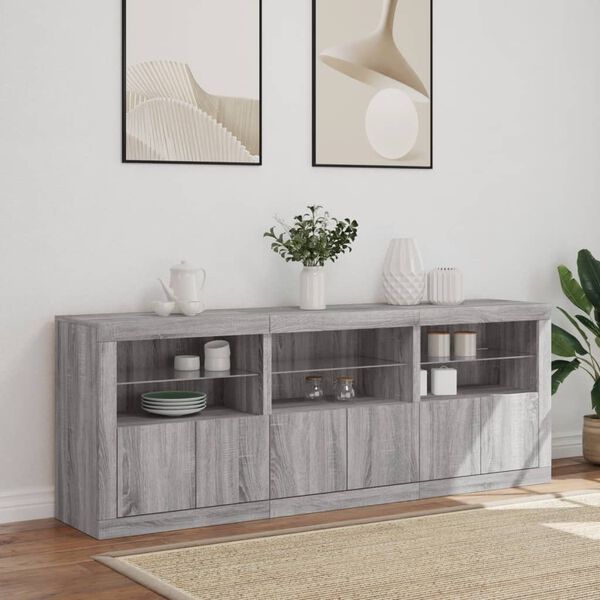 vidaXL Sideboard Gray Sonoma Engineered Wood, Glass Large Sideboard