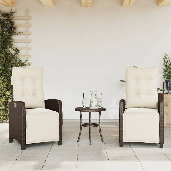 vidaXL Reclining Garden Chair Set of 2 Brown and Cream White