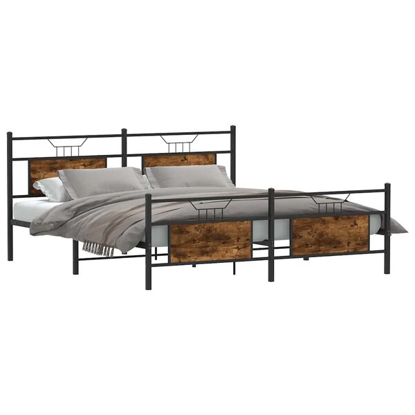 vidaXL Bed Frame Smoked Oak Steel, engineered wood Super King Bed Frame