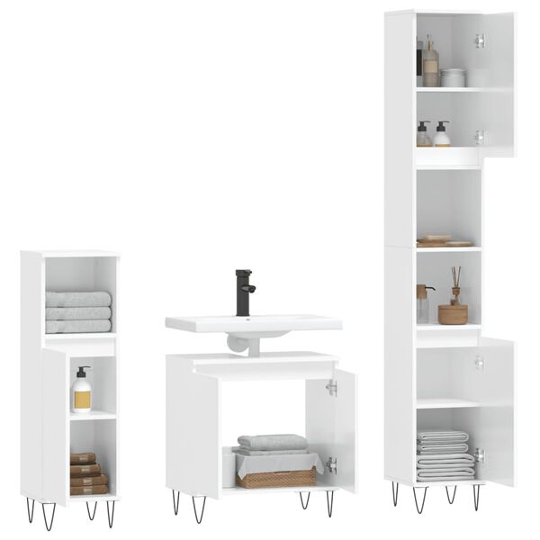 vidaXL Bathroom Furniture Set High gloss white Engineered wood, metal