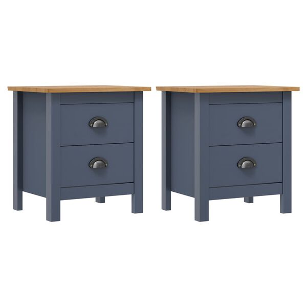 vidaXL Bedside Cabinet Set of 2 Grey and Honey Brown Solid Pine Wood