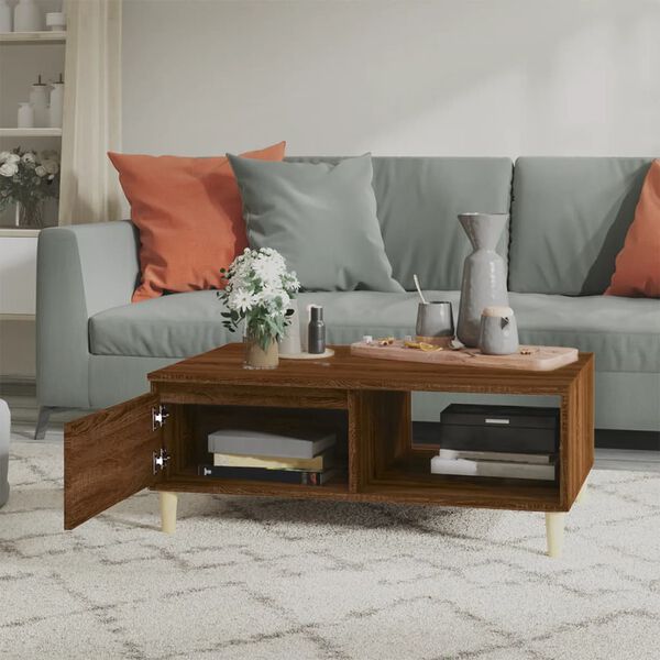 vidaXL Coffee Table Brown Oak Engineered wood, Solid eucalyptus wood