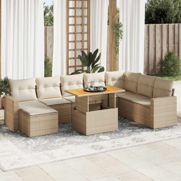vidaXL Garden Sofa Set Beige PE rattan Large Removable Covers