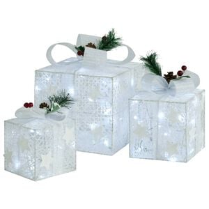 vidaXL Christmas Gift Box Set of 3 White Fabric Small, Medium, Large