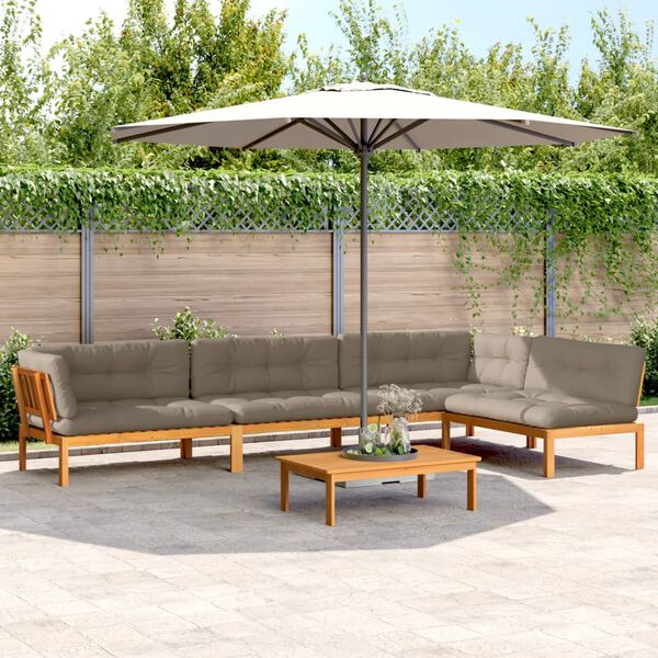 vidaXL Patio Pallet Sofa Set Set of 5 Taupe, Natural Wood Brown