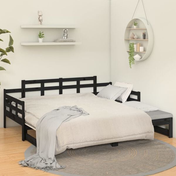 vidaXL Day Bed Black Solid pine wood 2x