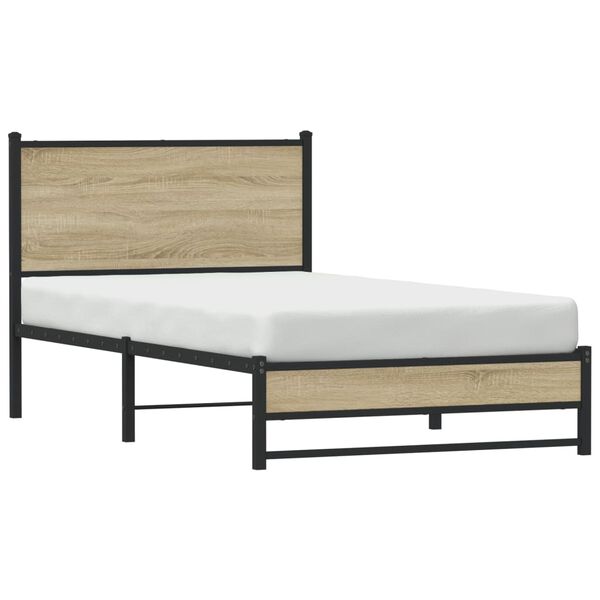 vidaXL Bed Frame Sonoma Oak Steel 42.1 x 79.9 in Modern Bed Frame