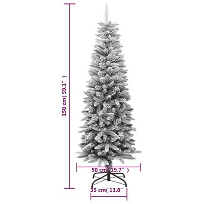 vidaXL Artificial Slim Christmas Tree with Flocked Snow 5 ft PVC&PE