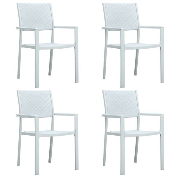 vidaXL Garden Chair Set of 4 White Plastic Standard Light Weight