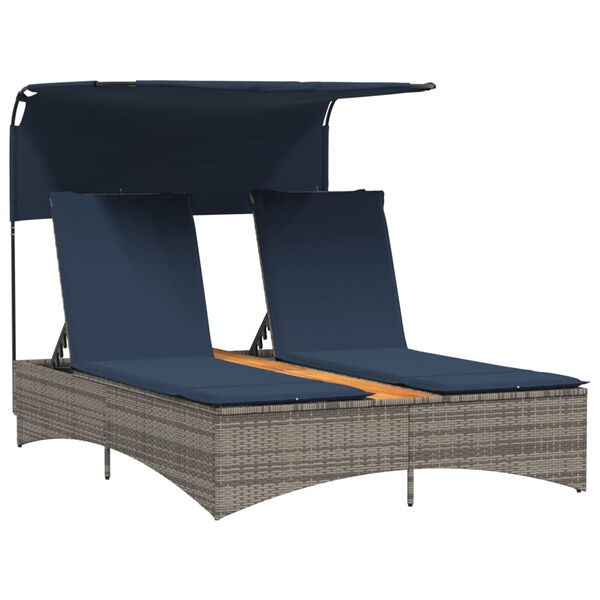 vidaXL Patio Double Sun Lounger Grey PE rattan Double