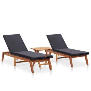vidaXL Sunlounger Black and natural wood