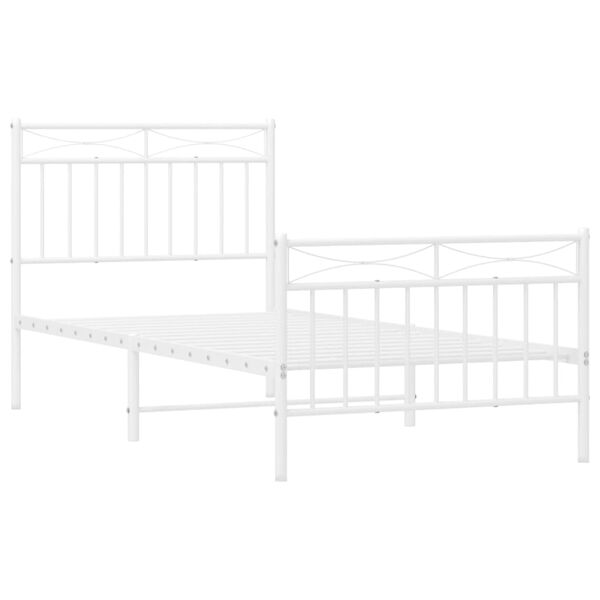 vidaXL Bed Frame White Powder-Coated Steel Twin Bed Frame Rectangular