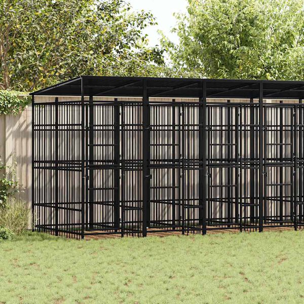 vidaXL Dog Kennel Black Powder-coated steel 139.9 ft&sup2; Durable