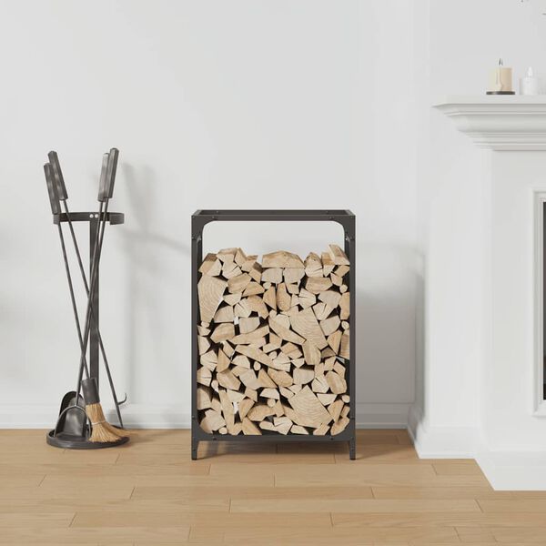 vidaXL Firewood Rack Black 17.3x11.0x25.6" Cold-rolled steel