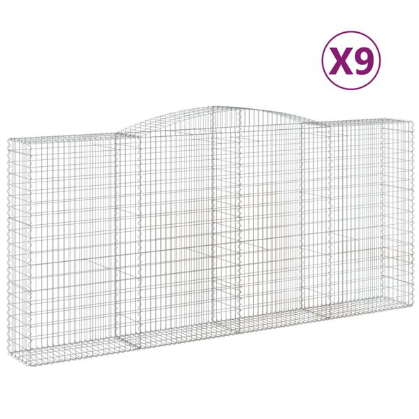vidaXL Gabion Basket Set of 9 Silver Galvanized iron Large Durable