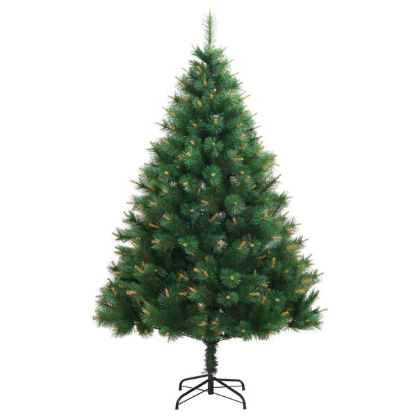 vidaXL Artificial Hinged Christmas Tree Green and Yellow PVC, Metal Medium