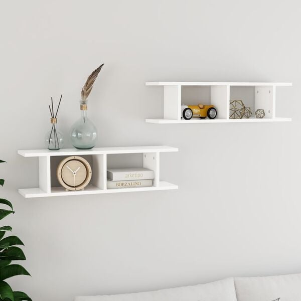 vidaXL Wall Shelf Set of 2 White Engineered wood 29.5 x 7.1 x 7.9 in