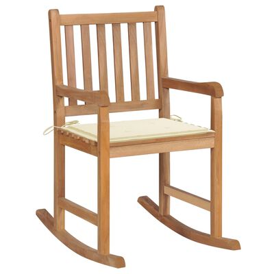 vidaXL Rocking Chair with Cream Cushion Solid Teak Wood