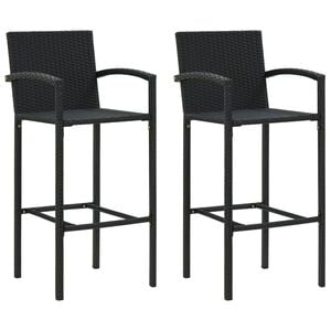 vidaXL Bar Stool Set of 2 Black PE rattan, powder-coated steel Standard