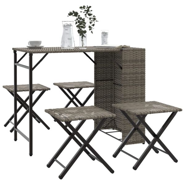 vidaXL Garden Dining Set Grey PE rattan, powder-coated steel Compact
